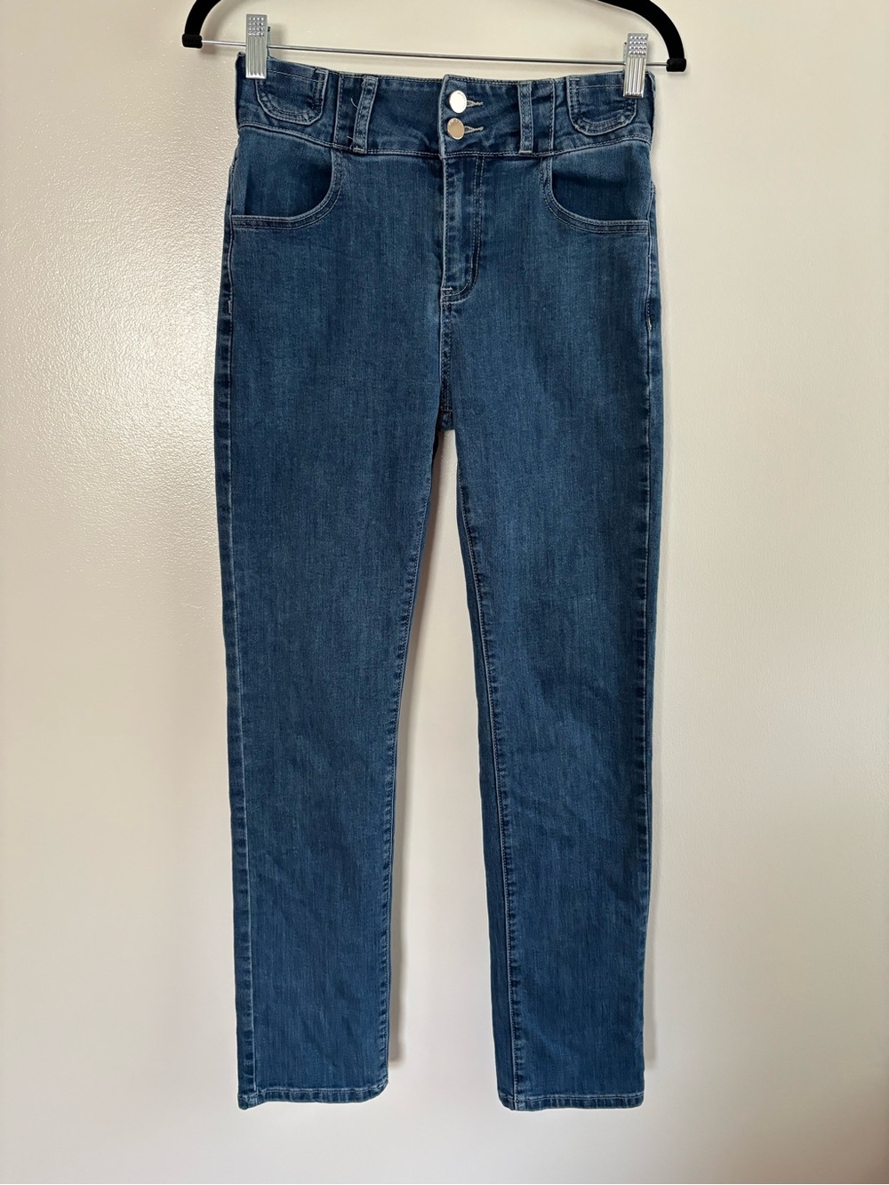 High Waisted Tummy Control Skinny Jeans Double Button Corset Denim Size 29 Long